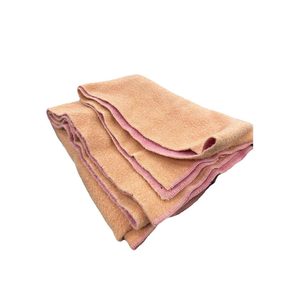 Vintage 1930s 1940s Birds Quality Reversible Wool Blanket Pink Orange 80x66 RARE